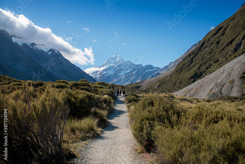 the way to the mountain with blue clear sky