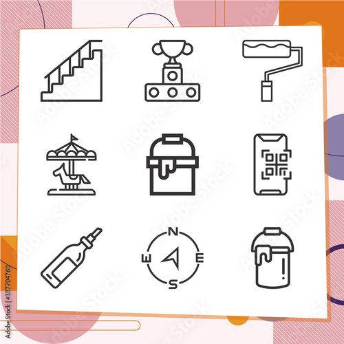 Simple set of 9 icons related to brush