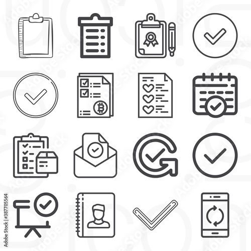 16 pack of verified  lineal web icons set