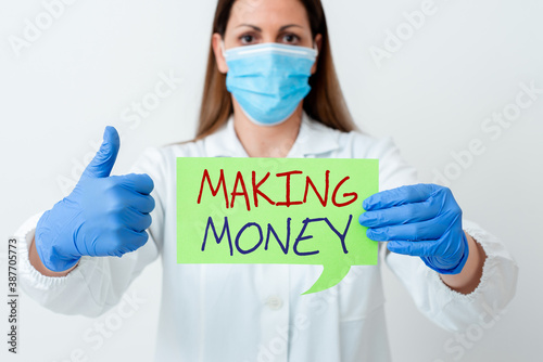 Word writing text Making Money. Business photo showcasing Giving the opportunity to make a profit Earn financial support Laboratory technician featuring empty sticker paper accessories smartphone photo