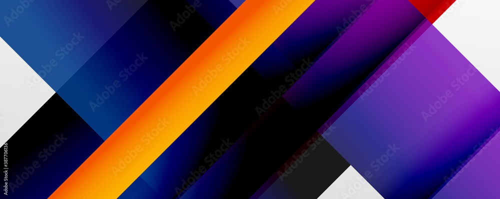 Geometric abstract backgrounds with shadow lines, modern forms, rectangles, squares and fluid gradients. Bright colorful stripes cool backdrops