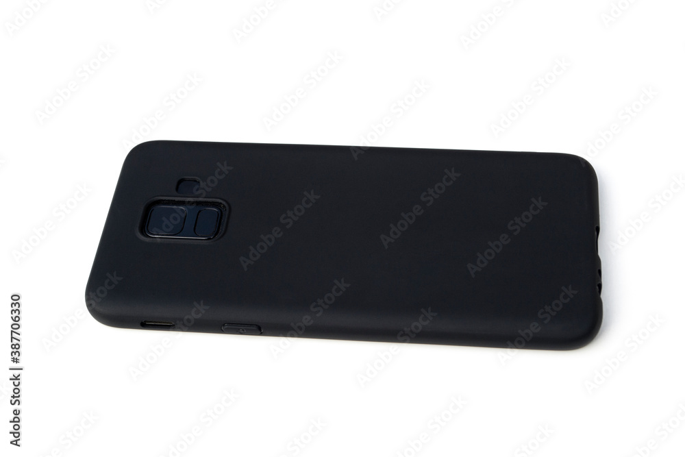 Black smartphone and case on white background. Black smartphone and case on white background.