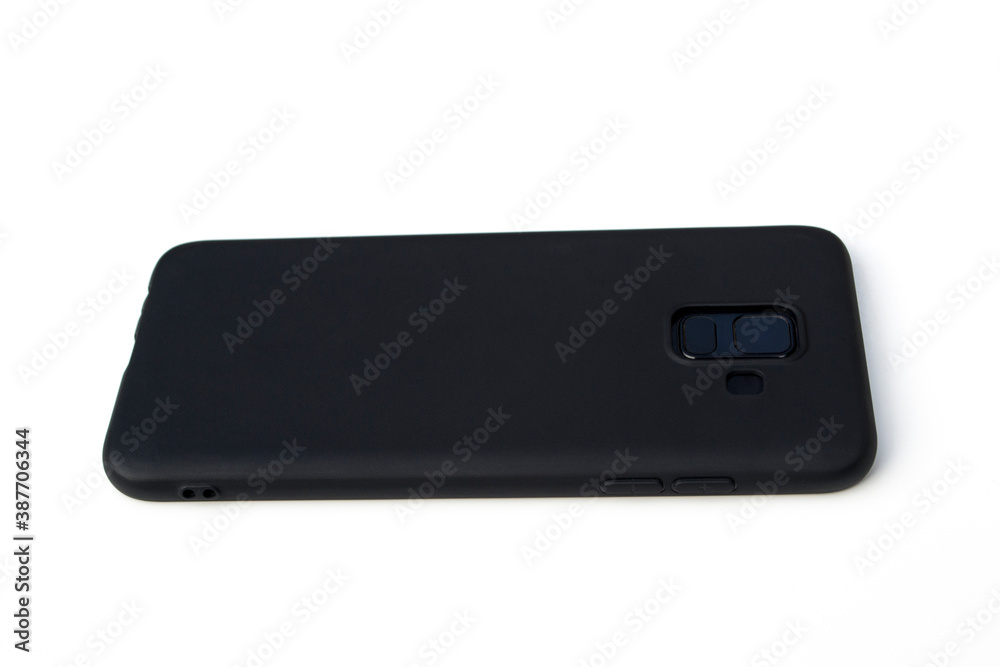Black smartphone and case on white background. Black smartphone and case on white background.