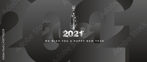 We wish you a Happy New Year 2021 sparkle firework shining silver black greeting card