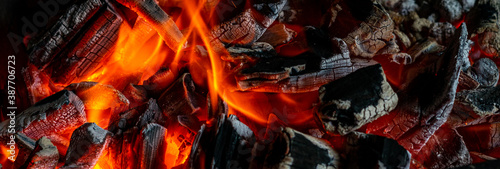 Barbecue. The fire is burning in the grill. Banner
