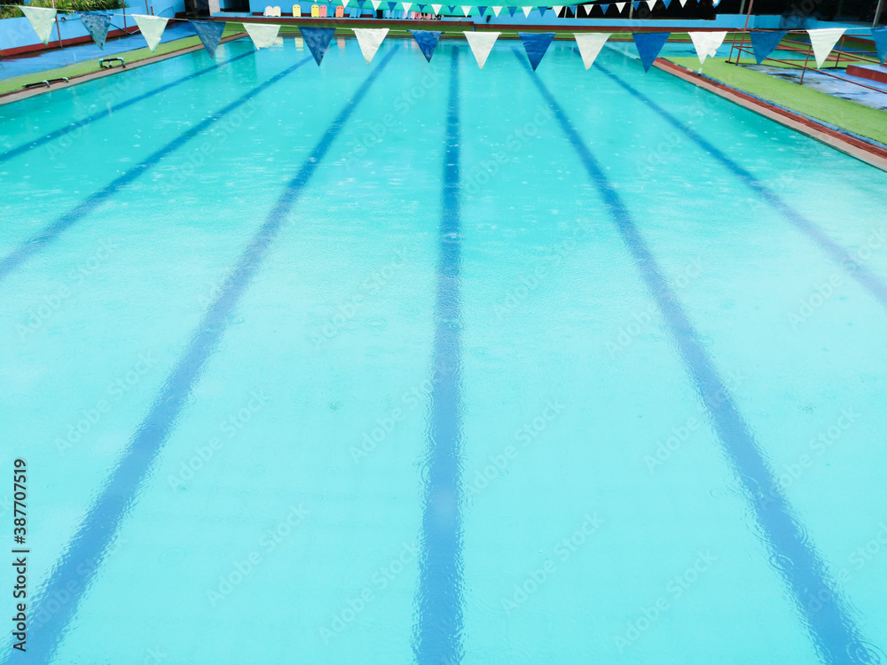 Lanes of a competition outdoor swimming pool