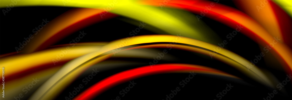 Dynamic motion abstract background. Color blurred stripes on black. Wave liquid lines poster. Vector illustration Dynamic motion abstract background. Color blurred stripes on black. Wave liquid lines poster. Vector illustration