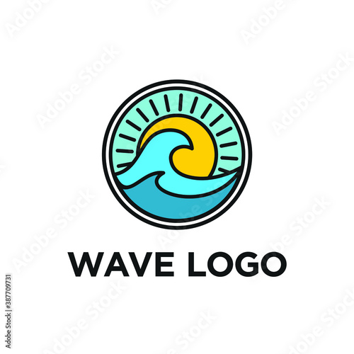 Ocean Wave And Sun Line Art Logo