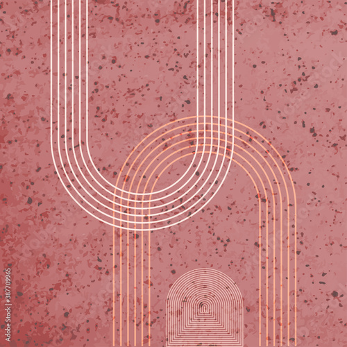 Abstract contemporary aesthetic background with geometric lines Rainbow, earthy tone.