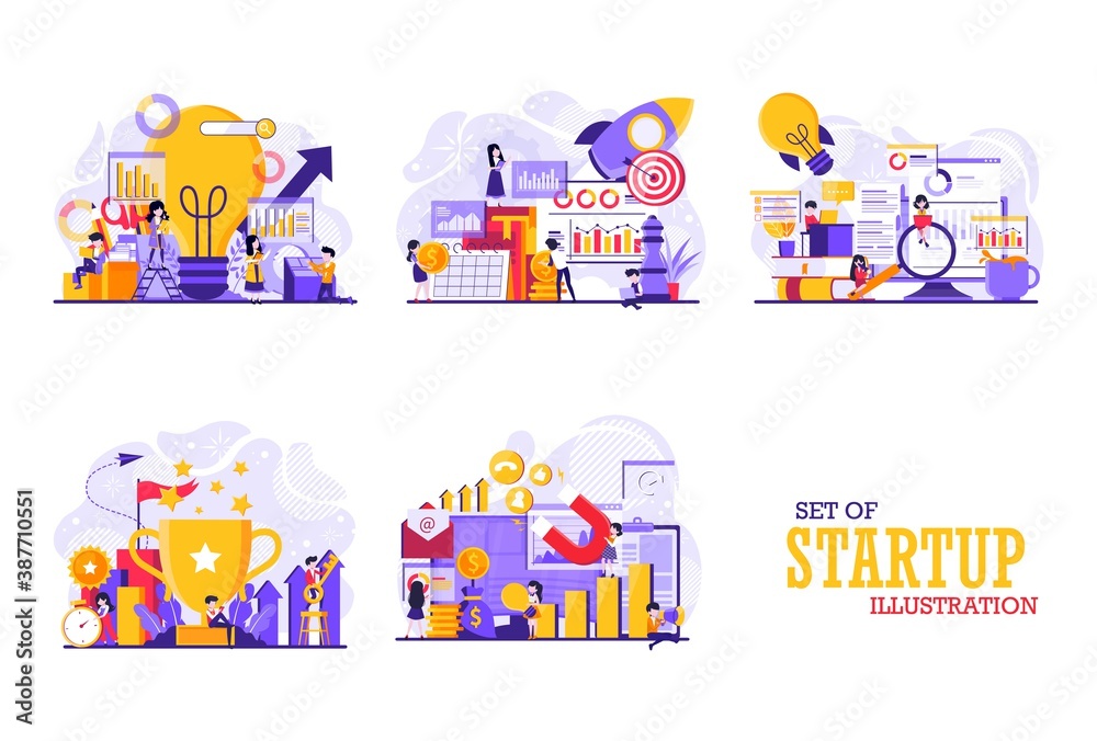 A collection of tiny people illustration concept designs with the theme of startup and activities in it. Vector illustration A collection of tiny people illustration concept designs with the theme of startup and activities in it. Vector illustration