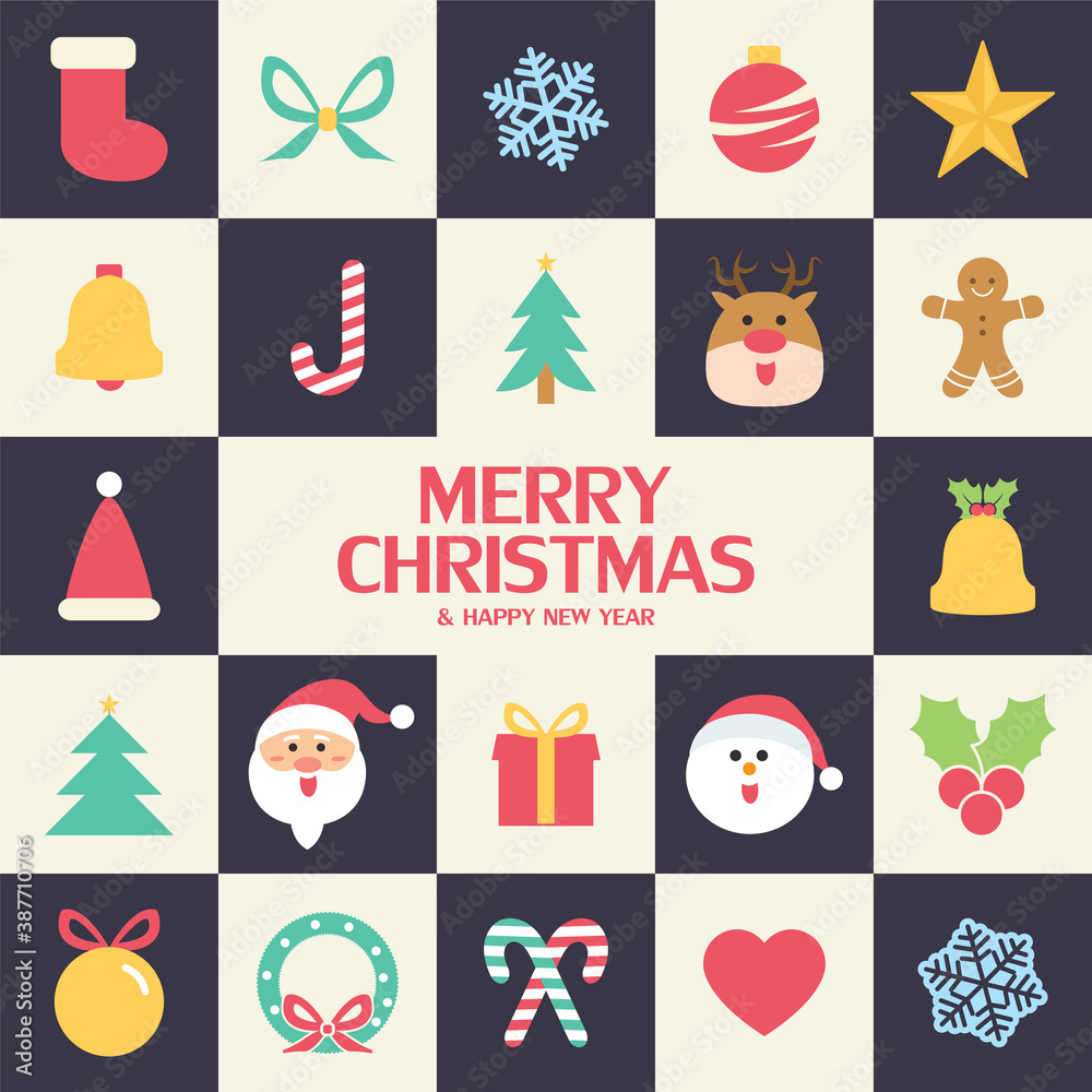 Flat color christmas icons pattern element vector background