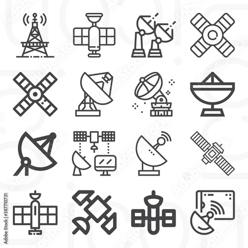 16 pack of communication satellite  lineal web icons set