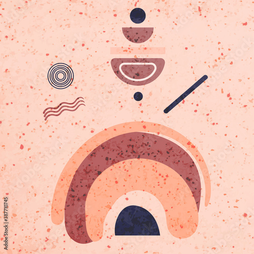 Rainbow and geometric abstraction in terracotta color. Modern aesthetic background.