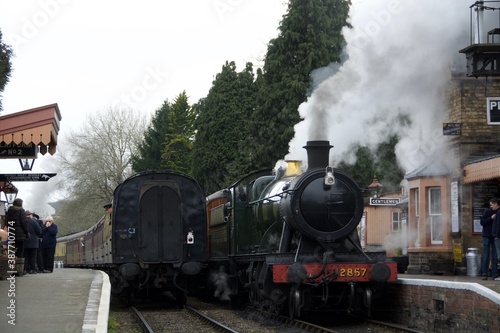 Steam train in the station 