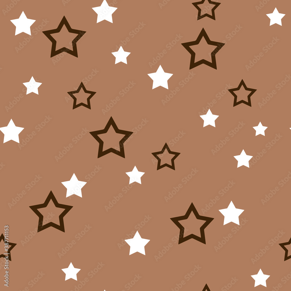 Brown and white stars on a beige background randomly scattered. Seamless vector pattern Brown and white stars on a beige background randomly scattered. Seamless vector pattern