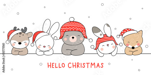 Draw banner happy animals For winter New year.