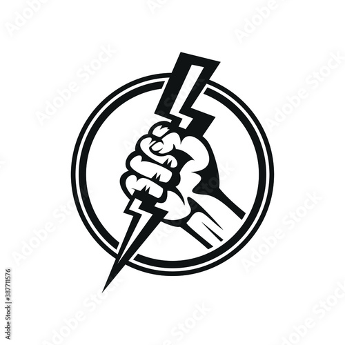 hand holding thunder icon logo