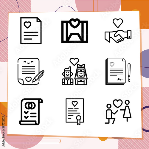 Simple set of 9 icons related to marital status