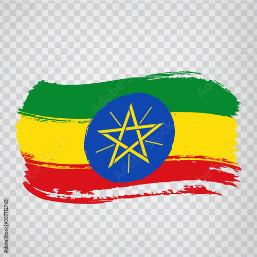 Flag of Ethiopia, brush stroke background.  Flag Federal Democratic Republic of Ethiopia on transparent background for your web site design, app.  Africa. EPS10.