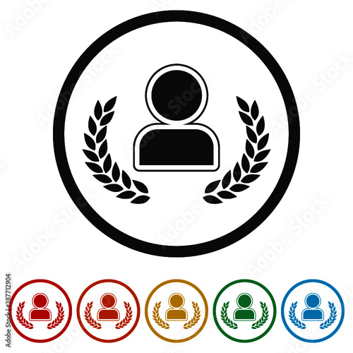 Laurel excellence man ring icon, color set
