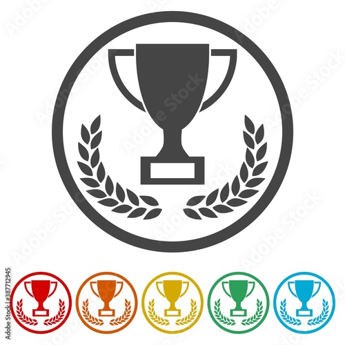 Winner trophy cup ring icon  color set