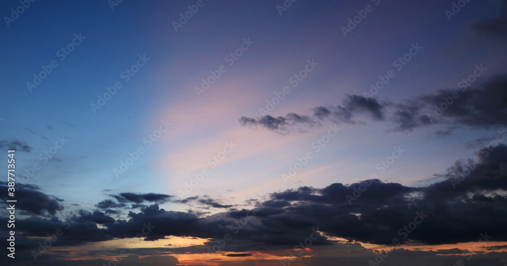 Twilight aerial sky view with dark clouds