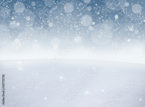 Winter christmas background, white snow surface texture and falling snowflakes with copy space © ss404045