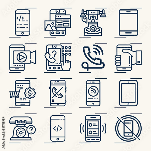 Simple set of language unit related lineal icons.