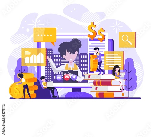Underwriter typographic header concept. Business insurance, financial payment in case of damage or financial loss. Idea of security and protection of property and profit. Tiny people illustration
