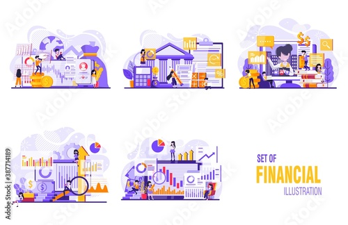 Financial or business profession set. IPO specialist, financial consultant, underwriter, financial analysis, financial research Vector illustration. Vector illustration