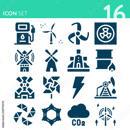 Simple set of 16 icons related to biomass