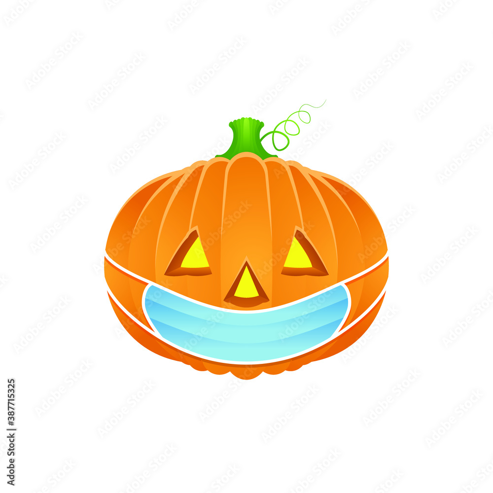 Jack lantern with medical mask on face