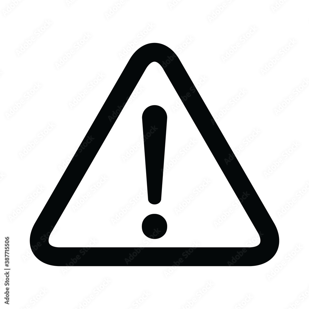 Hazard warning, warn symbol vector icon flat sign symbol with exclamation mark isolated on white background Hazard warning, warn symbol vector icon flat sign symbol with exclamation mark isolated on white background