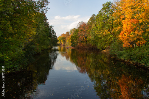 autumn landscape lake surrounded by trees