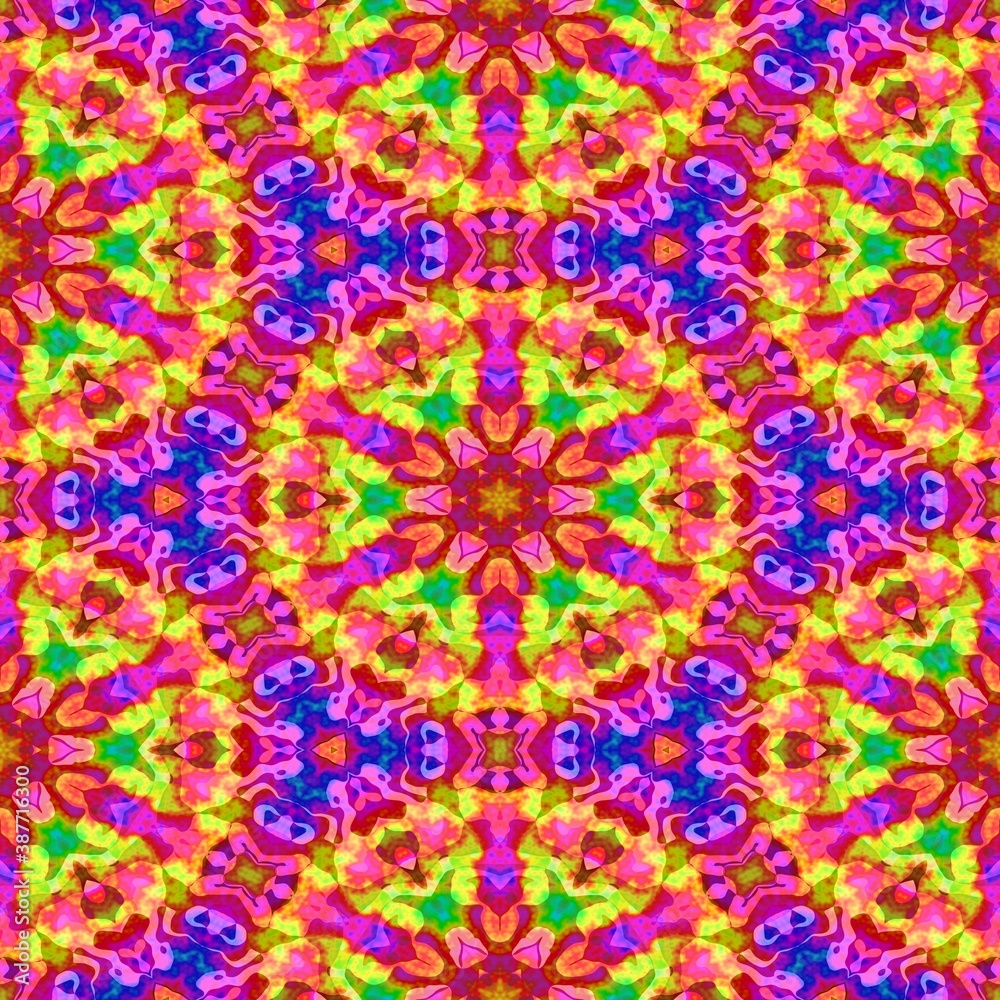 Pattern mosaic kaleidoscopic seamless generated texture, ornament, fragile, fractal, material, abstract render background