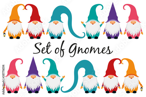 Scandinavian Christmas gnomes, winter time, vector illustration