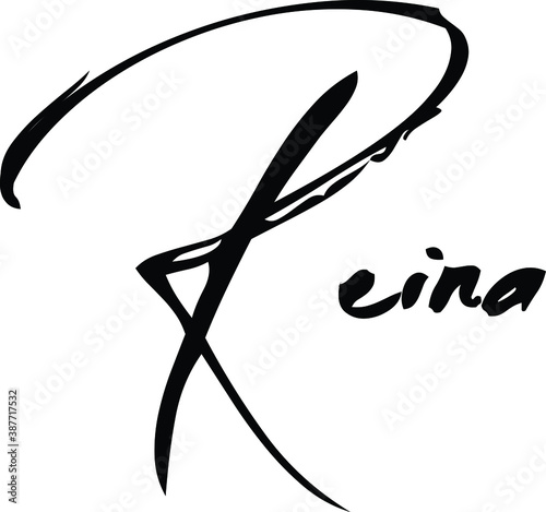 Reina-Female Name Modern Brush Calligraphy Cursive Text on White Background