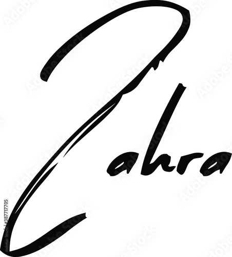 Zahra-Female Name Modern Brush Calligraphy Cursive Text on White Background photo