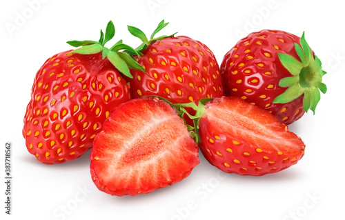 Strawberry and half isolated on white background. Fresh berry with clipping path and full depth of field