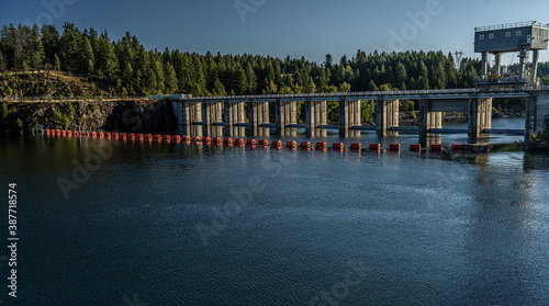 Albeni Falls Dam and Powerhouse on the Pend Oreille River between Oldtown and Priest Idaho completed in 1955 at a cost of 34 million dollars. 
