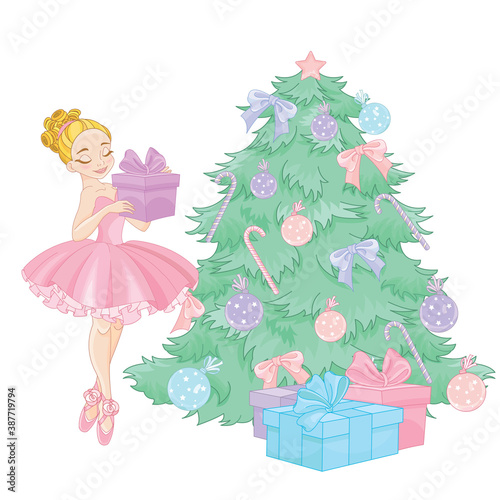 Cute Princess and Christmas tree