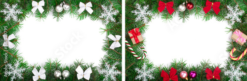 Christmas frame decorated isolated on white background with copy space for your text. Top view.
