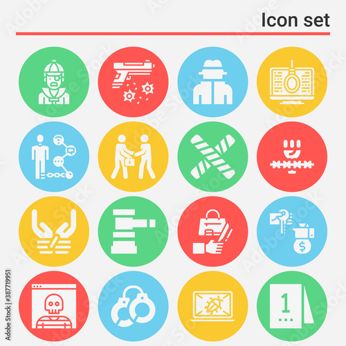 16 pack of delinquency  filled web icons set