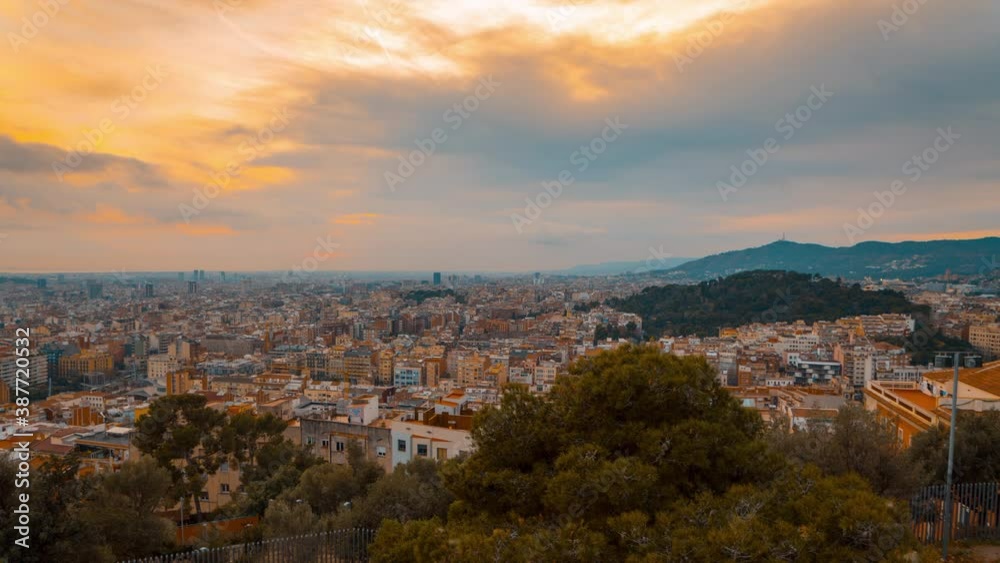 Panoramic day-to-night sunset timelapse (time lapse, time-lapse), Barcelona, Spain. Panoramic day-to-night sunset timelapse (time lapse, time-lapse), Barcelona, Spain.