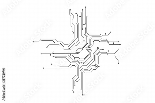 Circuit Board Technology Electronic Scheme Pattern Abstract Background. PCB Trace Black And White Engineering Data Communication Concept Vector.
