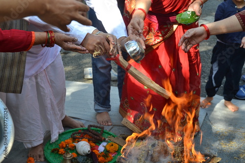 'Yagya' ritual performed by hindu community in Kathmandu, Nepal. photo