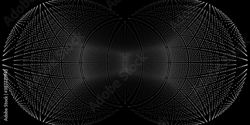 Abstract futuristic spherical grid on black  background. Geometric grid with particles.
