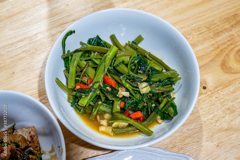 Asian thai food, Stir Fried Swamp Cabbage. Asian thai food, Stir Fried Swamp Cabbage.