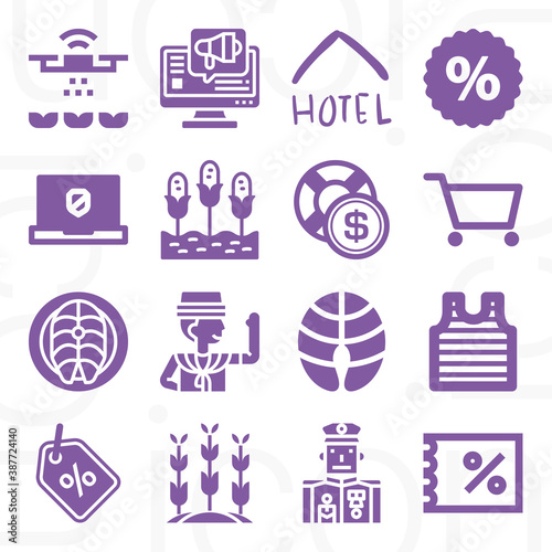 16 pack of fisheries  filled web icons set