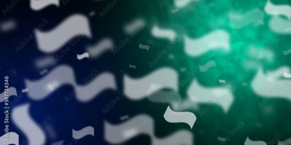 Abstract dark blue and light green background with flying warped rectangular shapes